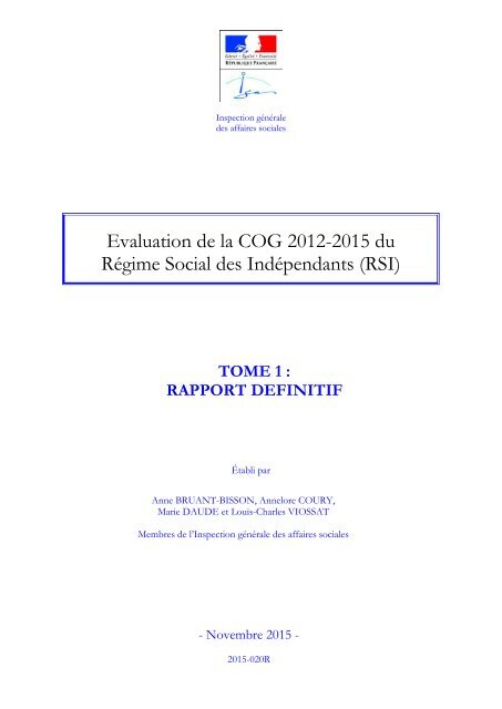Evaluation de la COG 2012-2015 du Régime Social des Indépendants (RSI)