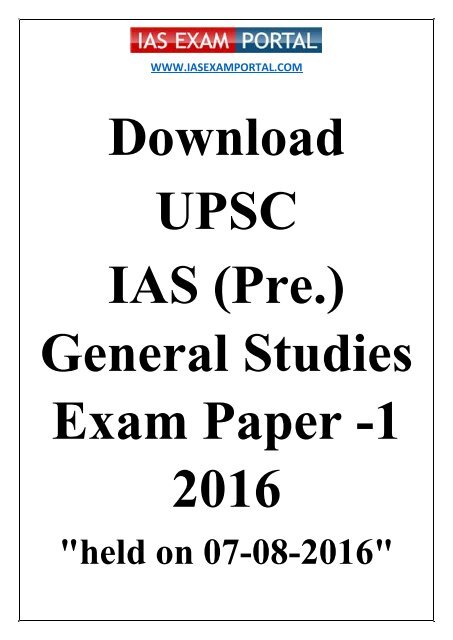 Download UPSC IAS (Pre.) General Studies Exam Paper -1 2016