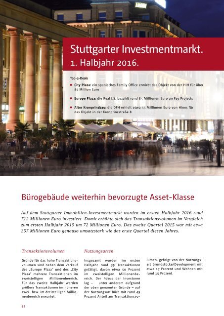 Büro- und Investmentmarkt Stuttgart, 1. Halbjahr 2016