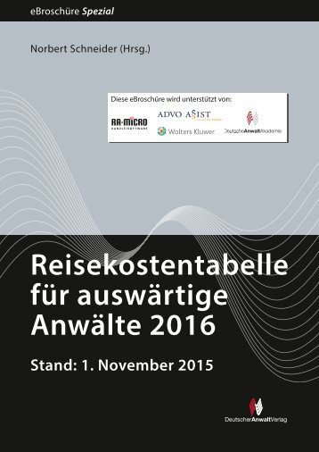 Reisekostentabelle für auswärtige Anwälte 2016