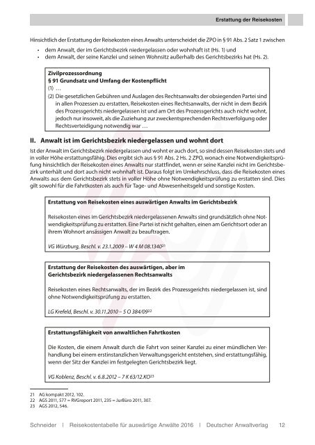 Reisekostentabelle für auswärtige Anwälte 2016