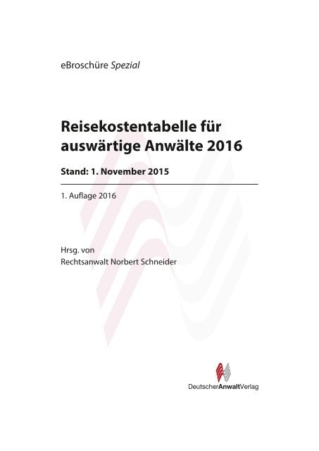 Reisekostentabelle für auswärtige Anwälte 2016