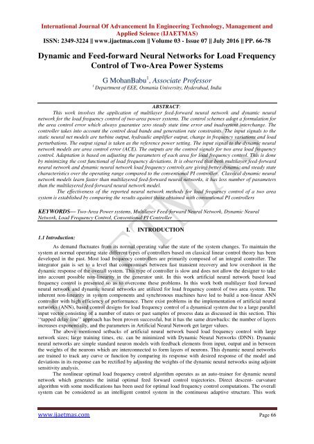 Dynamic and Feed-forward Neural Networks for Load Frequency Control of ...