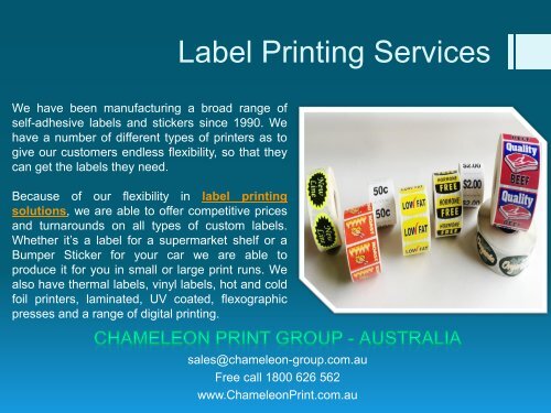 Label Printing Services - Chameleon Print Group - Australia