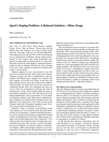 Sport's Doping Problem A Rational Solution - Allow Drugs copy