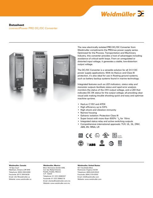 Weidmuller ConnectPower DCDC Converter Datasheet