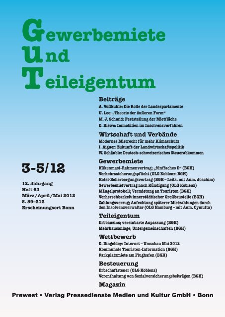 Fachzeitschrift &quot;Gewerbemiete und Teileigentum&quot; (GuT)