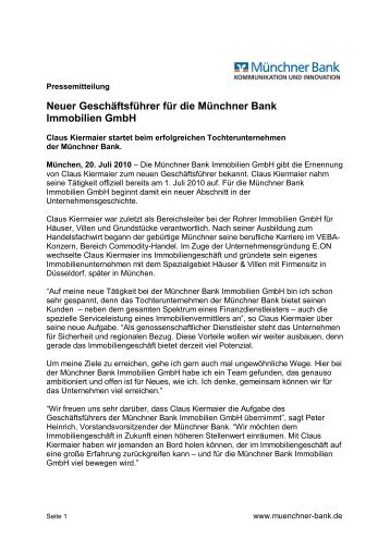 Neuer Geschäftsführer für die Münchner Bank Immobilien GmbH