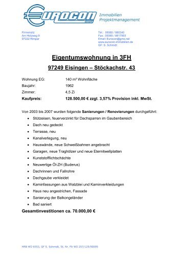 Eigentumswohnung in 3FH 97249 Eisingen - Immobilien, Häuser ...