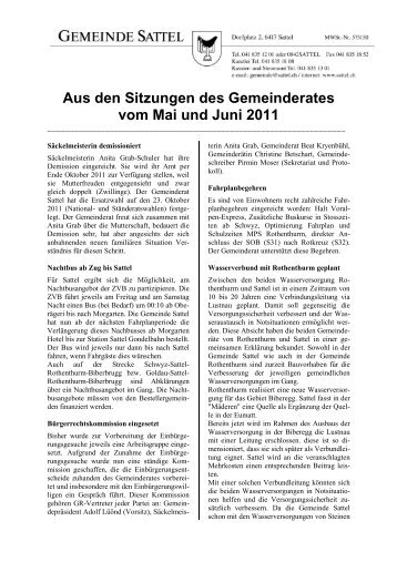 Aus den Sitzungen des Gemeinderates vom Mai ... - Gemeinde Sattel