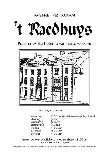 Restaurant raedhuys prijslijst