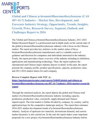 Global and Chinese p-bromotrifluoromethoxybenzene (CAS 407-14-7) Industry ,2016