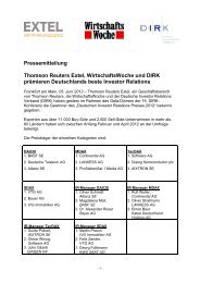 Pressemitteilung Thomson Reuters Extel, WirtschaftsWoche ... - DIRK