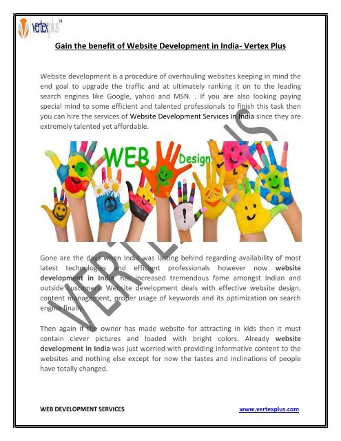 Gain the benefit of Website Development in India- Vertex Plus