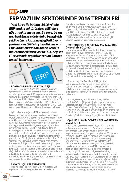 ERP HABER Dergisi Ağustos 2016 sayısı