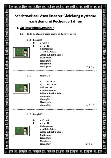 Schrittweises Lösen linearer Gleichungssysteme nach den drei Rechenverfahren