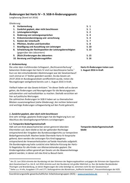 Änderungen bei Hartz IV – 9 SGB-II-Änderungsgesetz