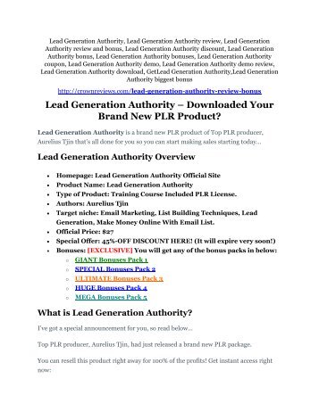 Lead Generation Authority review and (MEGA) bonuses 