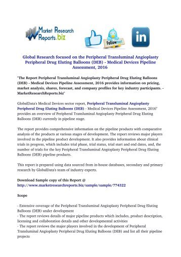  Peripheral Transluminal Angioplasty Peripheral Drug Eluting Balloons (DEB) - Medical Devices Pipeline Assessment, 2016 