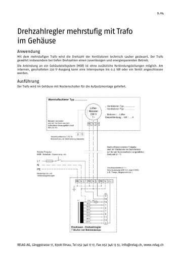 Drehzahlregler mehrstufig mit Trafo im Gehäuse