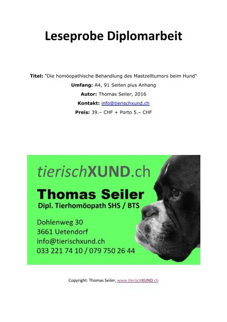 Leseprobe &quot;Die homöopathische Behandlung des Mastzelltumors beim  Hund&quot;