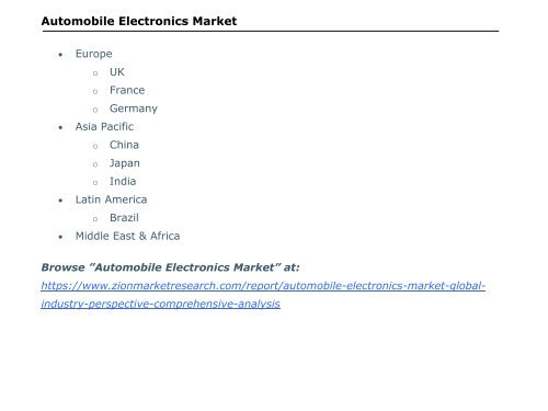 Automobile Electronics Market – Global Industry Perspective, Comprehensive Analysis and Forecast, 2015 - 2021