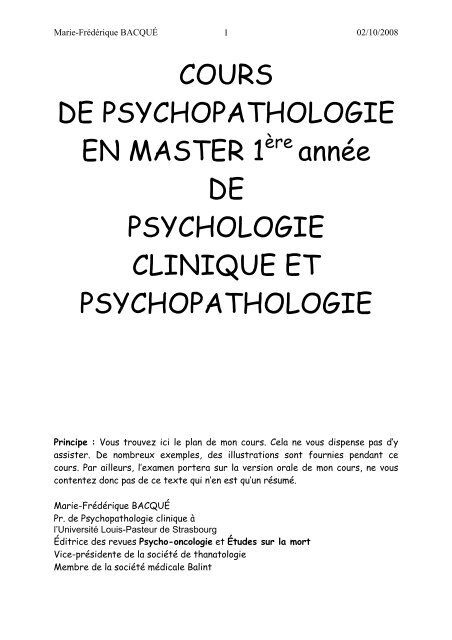 cours de psychologie clinique et psychopathologie  1 annÃ©e master