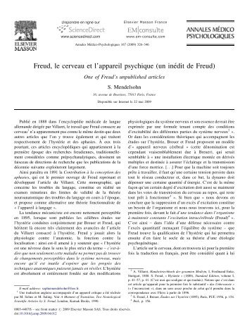 Freud, le cerveau et lâ€™appareil psychique (un ineÂ´dit de Freud