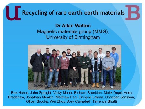 Recycling of rare earth earth materials