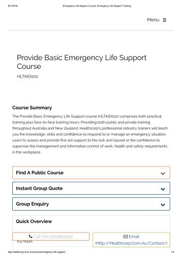 Emergency Life Support Course, Emergency Life Support Training