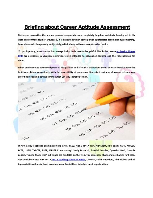 Briefing about Career Aptitude Assessment