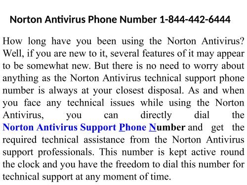 Norton Antivirus Technical Support Number 1-844-442-6444