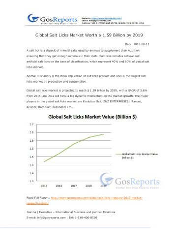 Global Salt Licks Market Worth $ 1.59 Billion by 2019