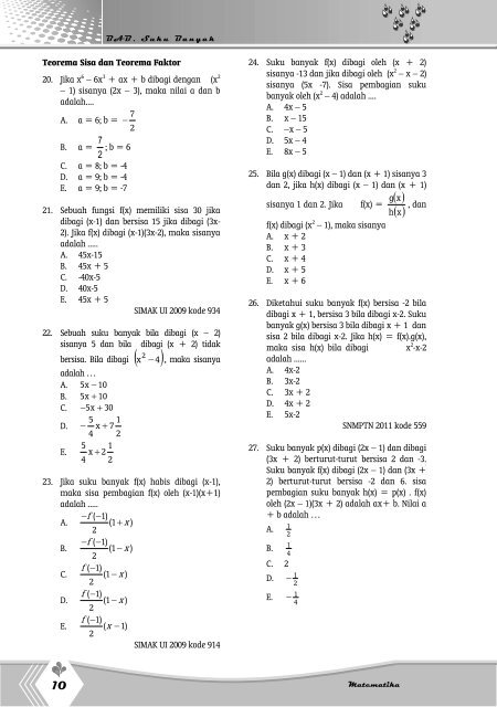 Matematika - 11 SMA (Bab Suku Banyak)