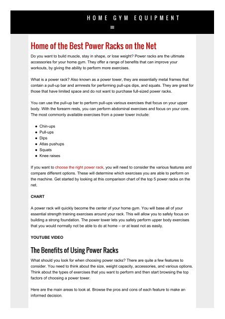 The Rack Workout Chart