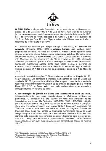 1 O THALASSA – Semanário humorístico e de caricaturas, publicou ...