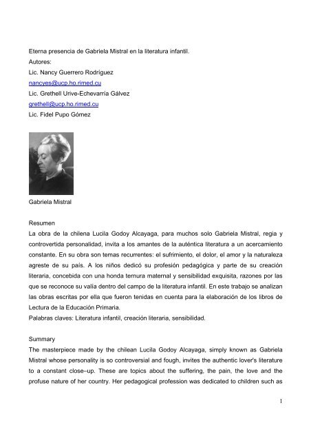1 Eterna Presencia De Gabriela Mistral En La Literatura Revista Luz