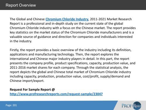 2016 CHROMIUM CHLORIDE INDUSTRY REPORT - GLOBAL AND CHINESE MARKET SCENARIO