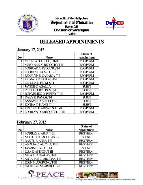 March 27, 2012 - Division of Sarangani