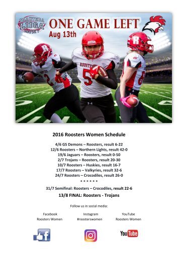 2016 Roosters Women Schedule