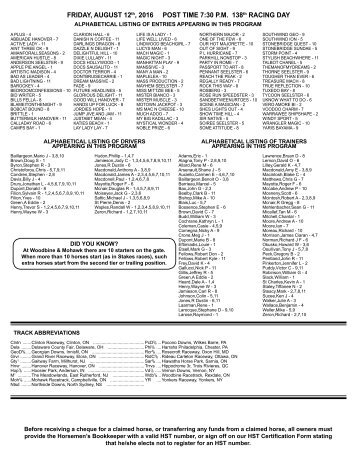 FRIDAY AUGUST 12  2016 POST TIME 7:30 P.M 138 RACING DAY
