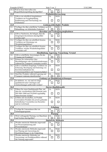 Fragenkatalog für die Lieferantenfreigabe - Egston