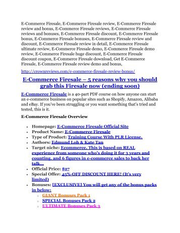 E-Commerce Firesale review and E-Commerce Firesale $11800 Bonus & Discount