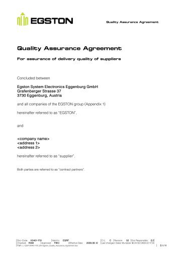 Quality Assurance Agreement - Egston