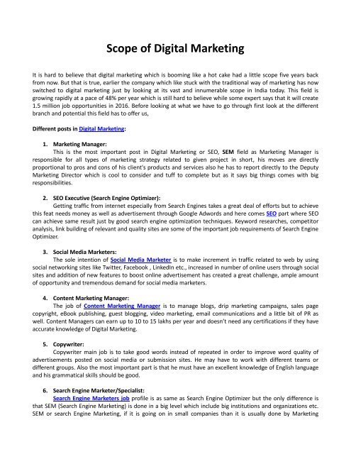 Scope Of Digital Marketing