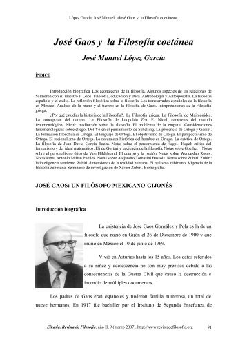 José Gaos y la Filosofía coetánea - Eikasia. Revista de Filosofía