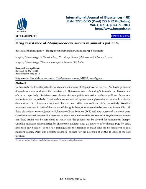 Drug resistance of Staphylococcus aureus in sinusitis patients