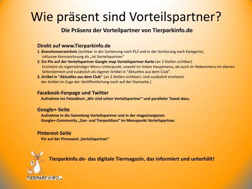 Präsentation des Vorteilspartnerprogramms von Tierparkinfo.de