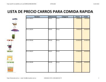 LISTA DE PRECIO CARROS PARA COMIDA RAPIDA