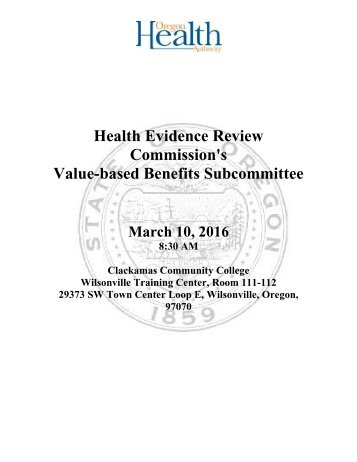 Health Evidence Review Commission's Value-based Benefits Subcommittee